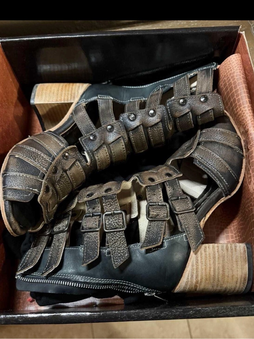 FREEBIRD Zane Brown Multi-Strap Buckle Heel Boots
